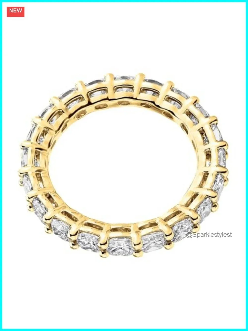 14K Gold Plated Eternity Ring 3mm Square Cubic Zirconia Wedding Band